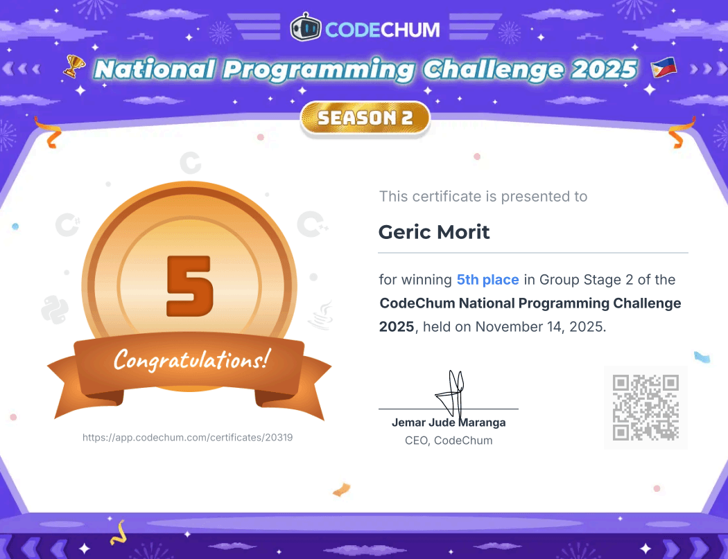 National Programming - 5th Place